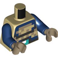 Lego Torso, Pixelated Dark Blue Chest, Black Belt, Dark Turquoise Buckle print, Dark Blue Arms, Dark Tan Hands / Tan