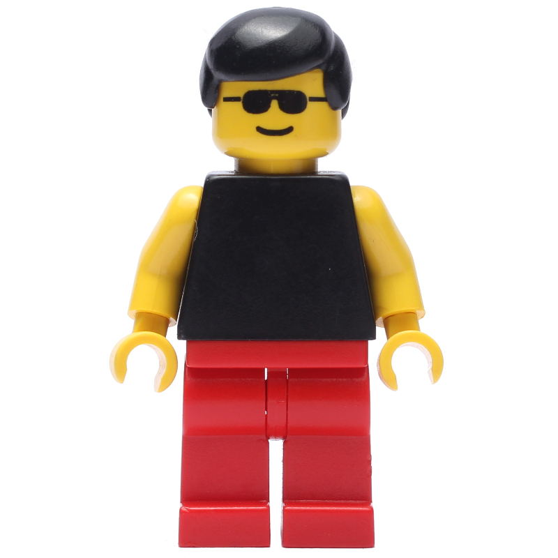 Lego Man, Black Tank Top with Yellow Arms, Red Legs, Black Hair, Sunglasses