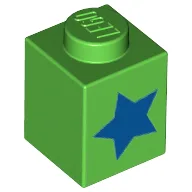 Brick 1 x 1 with Blue Star Print / Bright Green