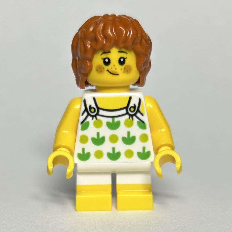 Lego Kid, White Torso, White Legs with Yellow Feet, Dark Orange Hair