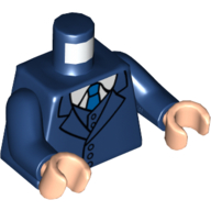 Lego Torso Jacket, Vest, White Shirt Collar, Blue Tie print, Dark Blue Arms, Light Nougat Hands / Dark Blue