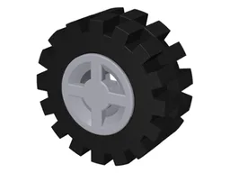 Wheel 8mm D. x 6mm with Black Tire 15mm D. x 6mm Offset Tread Small (4624 / 3641) / Light Bluish Gray