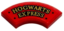 Tile, Round Corner 2 x 2 Macaroni with Gold 'HOGWARTS EXPRESS' Wide with Black Outline and Rivets Pattern (Sticker) - Set 76450