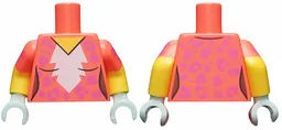 Torso Female White Blaze, Medium Lavender Rosettes Pattern / Yellow Arms with Coral Short Sleeves, Medium Lavender Rosettes Pattern / Light Aqua Hands