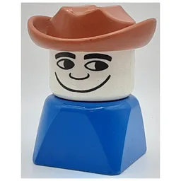 Duplo 2 x 2 x 2 Figure Brick Early, Cowboy Hat Fabuland Brown, Looking Left Print / Black