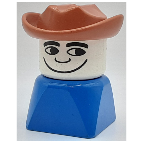 Lego Duplo 2 x 2 x 2 Figure Brick Early, Cowboy Hat Fabuland Brown, Looking Left Print / Blue