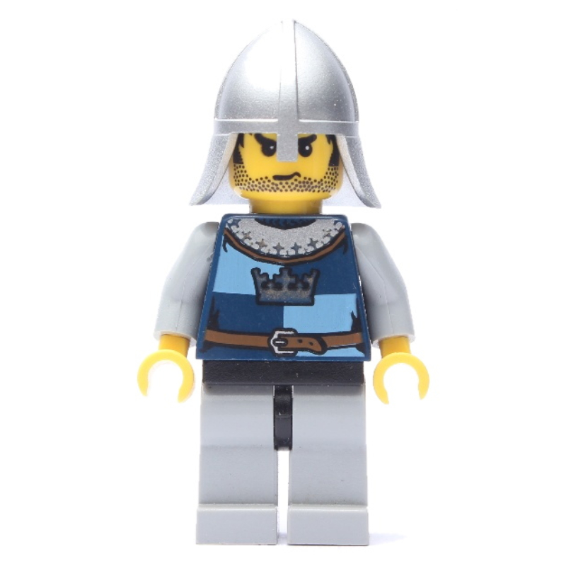 Lego Knight, Dark Blue, Helmet, Stubble and Printed Hair