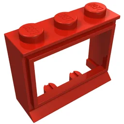Window 1 x 3 x 2 Classic with Solid Studs, No Glass / Red