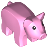 Lego Animal, Pig / Piglet, Small with Black Eyes and White Pupils Print / Bright Pink