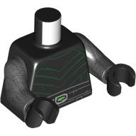 Lego Torso, Dark Green Chest Plates, Light Bluish Grey Belt, Bright Green Jewel print, Pearl Titanium Arms, Black Hands / Black