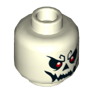 Lego Minifig Head Skeleton / Bone Spirit, Red Eyes, Jagged Mouth Print / Glow in Dark White