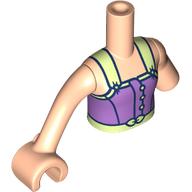 Lego Minidoll Torso with Left Limb Reduction, Light Nougat Arms and Hand with Lavender Dress, Yellowish Green Straps, Belt print / Light Nougat
