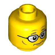 Minifig Head Mayor Fleck, Glasses, Dark Tan Eyebrows, Neutral Print / Yellow