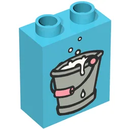 Duplo Brick 1 x 2 x 2 with Gray Bucket with Pink Handle, Full of Water Print / Maersk Blue