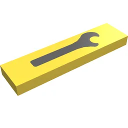 Tile 1 x 4 with Black Spanner / Wrench Print / Yellow