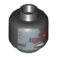Lego Minifig Head Nindroid / Mindroid, Silver Mechanical Mask, Red Eyes Print / Black