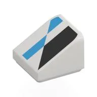Brick Sloped 30° 1 x 1 x 2/3 with Black/Dark Azure Shapes Print / White
