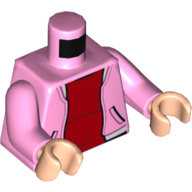 Lego Torso Jacket with Pockets, Open over Red Undershirt Print, Bright Pink Arms, Light Nougat Hands / Bright Pink
