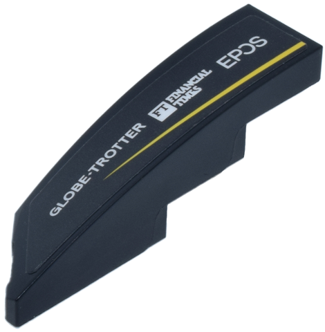Lego Wedge 4 x 1 Right with White 'EPOS' 'FINANCIAL TIMES' and 'GLOBE-TROTTER' Logo and Yellow Stripe Pattern (Sticker) - Set 77245