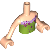 Lego Minidoll Torso Girl with Lime Strapless Top with Lavender Trim and Silver and Magenta Flowers Pattern, Light Nougat Arms and Hands / Light Nougat