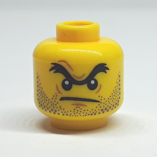 Lego Minifig Head Sky Pirate, Unibrow, Angry, Stubble Beard Print [Hollow Stud] / Yellow