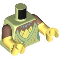 Lego Torso, Dual Molded Arms, Dress, Bright Light Yellow Leaves, Medium Blue Necklace print, Medium Brown Sleeves Pattern, Bright Light Yellow Arms and Hands / Yellowish Green