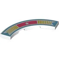 Tile 4 x 4 Curved, Macaroni with Medium Azure Border, Coral Rectangle with Star, Yellow Stripes Print