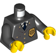 Lego Torso Jacket with Pocket and Gold Police Badge, Blue Tie Print, Black Arms, Yellow Hands / Black