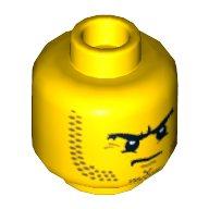 Lego Minifig Head Buffer / Pirate / Knight, Stubble, Eyebrows and Scowl Print [Hollow Stud] / Yellow