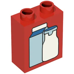 Duplo Brick 1 x 2 x 2 with Carton and Bottle Print / Red