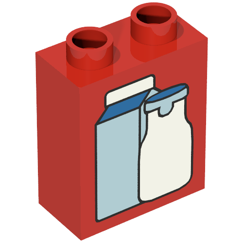 Lego Duplo Brick 1 x 2 x 2 with Carton and Bottle Print / Red