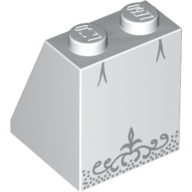 Lego Brick Sloped 65° 2 x 2 x 2 with Bottom Tube with Wedding Dress with Silver Trim Print / White