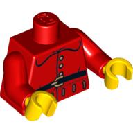 Lego Torso Coat with Rounded Collar, Gold Buttons and Black Belt Print, Red Arms, Yellow Hands / Red