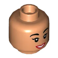 Minifig Head Jasmine, Female, Eyebrows, Red Lips, White Teeth Smile Print [Hollow Stud] / Nougat