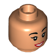 Lego Minifig Head Jasmine, Female, Eyebrows, Red Lips, White Teeth Smile Print [Hollow Stud] / Nougat