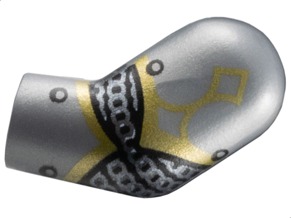 Lego Arm, Left with Armor Plates, Dark Silver Chain Mail, Gold Trim and Black Rivets Pattern