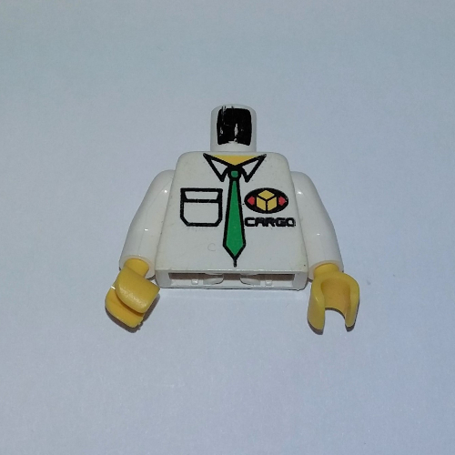 Lego Torso Shirt with Cargo Logo and Green Tie Print, White Arms, Yellow Hands / White