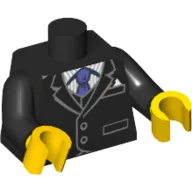 Torso, Jacket and Vest over Pinstriped Shirt and Dark Purple Tie Print, Black Arms, Yellow Hands / Black