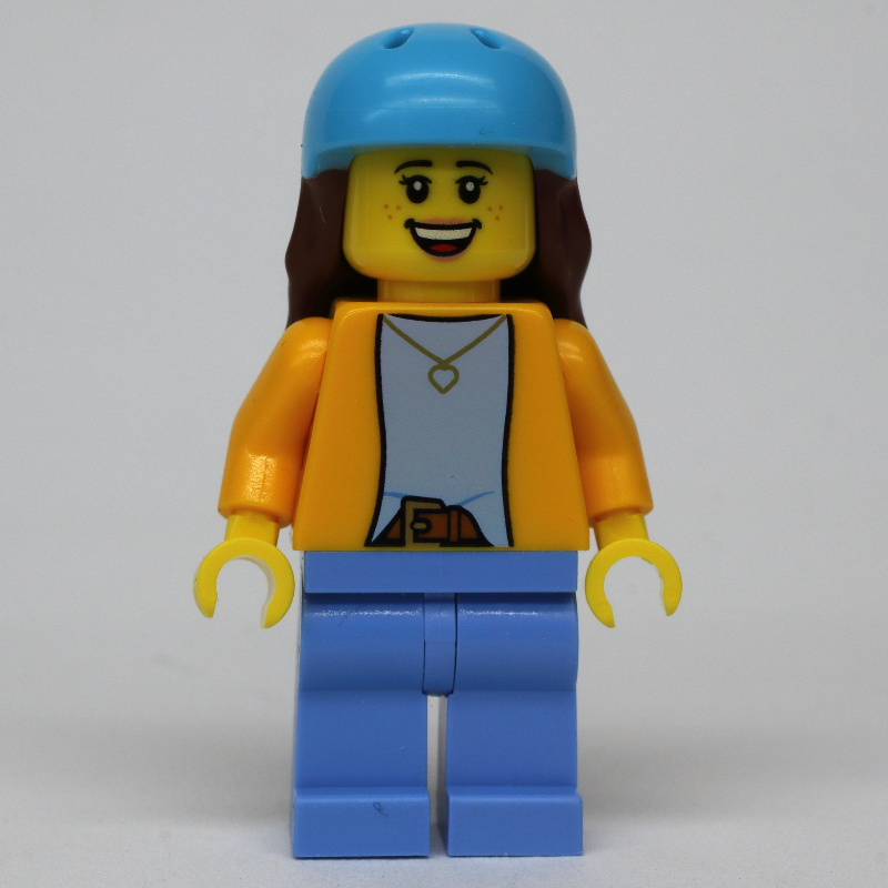 Lego Orange Torso, Medium Blue Legs, Medium Azure Helmet