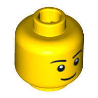 Lego Minifig Head, Black Eyebrows, Thin Grin, Black Eyes with White Pupils Print [Blocked Open Stud] / Yellow