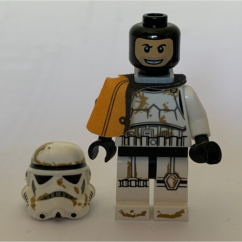 Lego Sandtrooper Squad Leader / Captain, Orange Pauldron, Neck Bracket, Printed Black Head