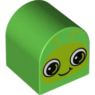 Duplo Brick 2 x 2 x 2 Curved Top with Caterpillar/Snail Face Print / Bright Green