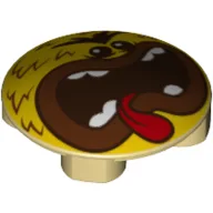 Plate Round 2 x 2 with Rounded Bottom with Face with Red Tongue, Reddish Brown Fur Print