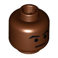 Lego Minifig Head Mace Windu, Arched Eyebrows and Thin Line Mouth Print [Blocked Open Stud] / Reddish Brown