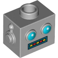 Minifig Head Special, Robot with Blue Eyes and Red/Yellow Teeth Display (Clockwork Robot) / Light Bluish Gray