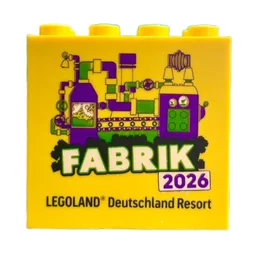 Brick 2 x 4 x 3 with 'LEGOLAND Deutschland Resort FABRIK 2026' Print / Yellow