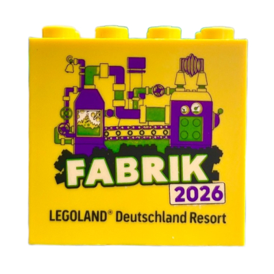 Lego Brick 2 x 4 x 3 with 'LEGOLAND Deutschland Resort FABRIK 2026' print / Yellow