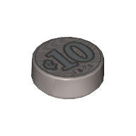 Lego Tile Round 1 x 1 with Silver Coin with '10' and '1875' Print / Flat Silver