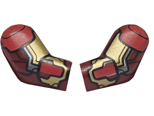 Lego Arm, (Matching Left and Right) Pair with Gold and Silver Armor Plates, Red Shoulders and Panels with Black Outlines Pattern