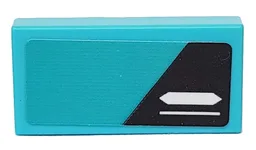 Tile 1 x 2 with White Lines and Black Trapezoid on Medium Azure Background Pattern Model Left Side (Sticker) - Set 76898 / Medium Azure